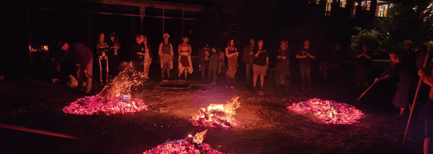 Group gathered around fire